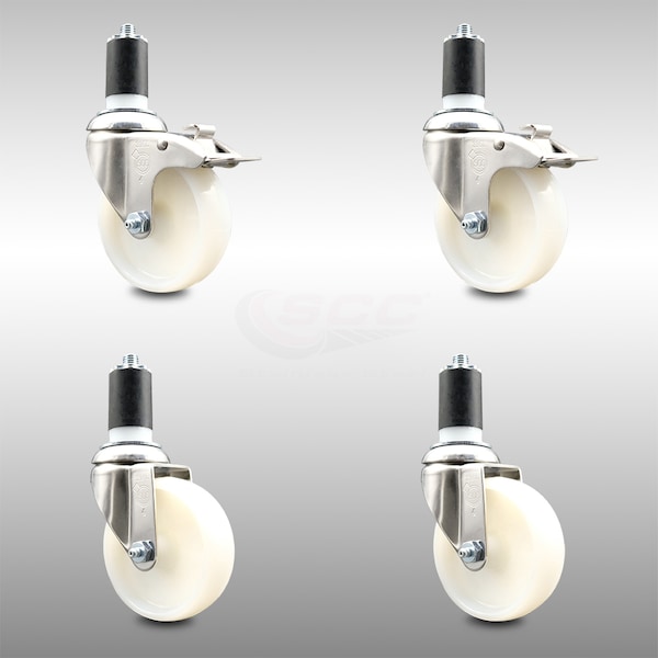 Service Caster 4 Inch 316SS Nylon Swivel 1-1/2 Inch Expanding Stem Caster Lock Brake SCC, 2PK SCC-SS316TTLEX20S414-NYS-2-S-2-112 - main